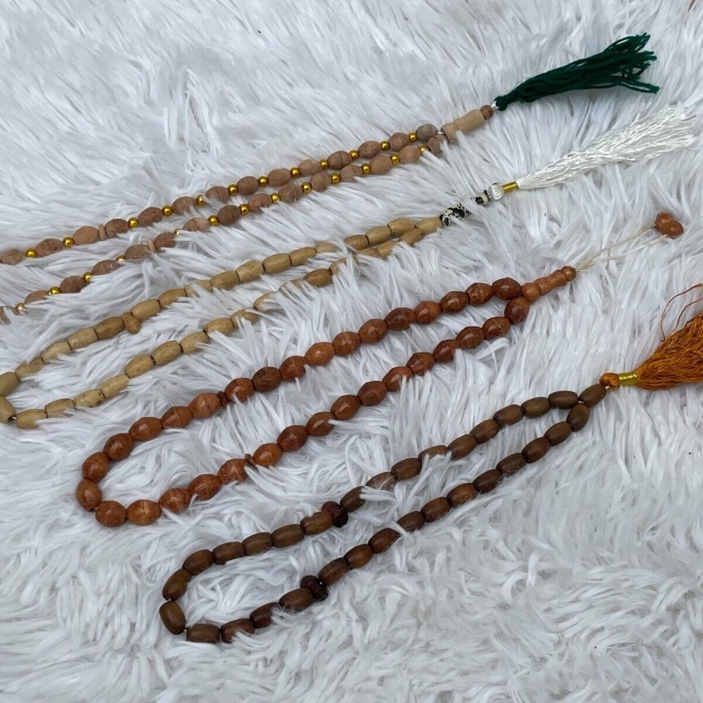 Tasbeeh Lot of 4 Prayer Beads Brown Tan Real Wood Beads Handmade Tasbeh Set of 4